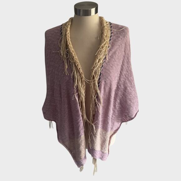 G by BKE Small Pink Crochet Fringe Cardigan Sweater Wrap - Picture 1 of 10